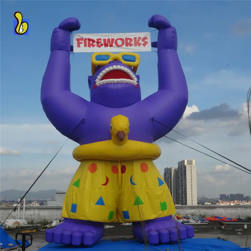 Гигантская рекламная надувная фиолетовая модель Gorilla с плавательным кольцом для продажи