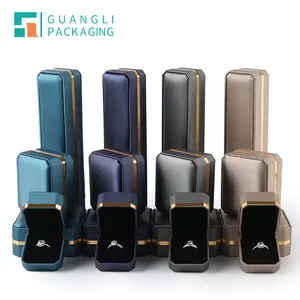 Guangli Personalised Gold Trim Decorate Leather Jewelry Box Custom Jewelry Boxes Luxury Jewellery Packaging Super September