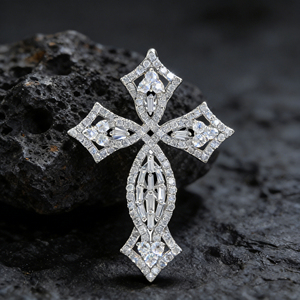 Collar Clásico de Compromiso con Colgante de Cruz y Diamante CVD Cultivado en Laboratorio, Chapado en Oro de 10K/14K/18K sobre Plata Personalizada, Cadena para Suéter, Regalo VS - Product Image 2
