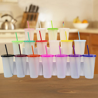 Gobelet en plastique PP écologique de 710 ml, transparent avec finition givrée, grande capacité, avec couvercles et pailles