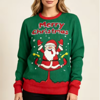 Pull en acrylique anti-boulochage pour femme avec logo frontal, style décontracté, pour couple, tricoté, automne-hiver, motif Père Noël