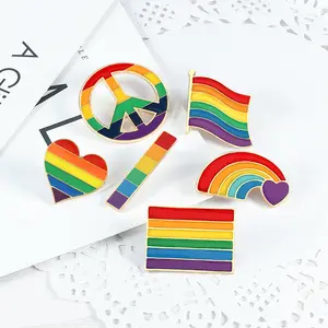 Custom Heart Shaped Stay Proud LGBT Rainbow Pride Brass Hard Enamel Lapel Pin For Pride Events