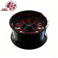Jantes monobloc forgées tout-terrain à déport profond 18-26 pouces, noir brillant avec accent rouge, rebord riveté, 6 trous, pour camion/SUV