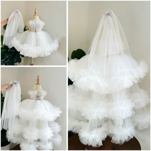 2025 Nhung Nguyen Girls' White Fluffy Floor-Length Party Dress Kids Glitter Birthday Princess Dress for Special Occasions - Product Image 2