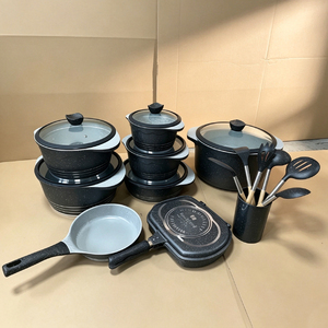 22 件套压铸铝制厨房炊具套装 石英石不粘锅煎锅烧烤套装带硅胶烹饪用具 - Product Image 5