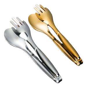 Stainless Steel Food Tongs Gold Thickened Buffet Food Kitchen Utensils Buffet Cooking <b>Tools</b> BBQ Clips Bread Steak Tong - Product Image 1