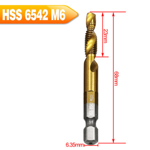 ดอกต๊าปอเนกประสงค์เหล็กความเร็วสูง M6 6.35 มม. เคลือบไทเทเนียม พร้อมหัวเจาะเกลียวและหัวลบคม - Product Image 3