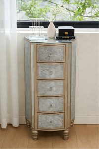 Cómoda Moderna Hecha a Mano con 5 Cajones, Adornada con Diamantes Triturados y Vidrio Craquelado, Mueble para el Hogar, Hotel, Apartamento, Entrada, Sala de Estar - Product Image 3