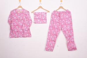 Conjunto de Pijama de Satén de Algodón con Estampado Digital para Mujer, Ropa de Dormir con Estampado Floral, Cuello Camisero, para Primavera, Verano y Otoño - Product Image 1