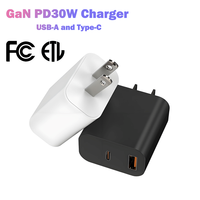 Chargeur rapide double port 30W OEM ODM avec adaptateur de voyage PD QC3.0 et technologie GaN pour iPhone, tablette, ordinateur portable et téléphone portable