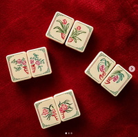 Set Mahjong Cina Tema Mawar Estetis Ubin Karakter Bunga yang Indah untuk Permainan Meja Pesta di Rumah