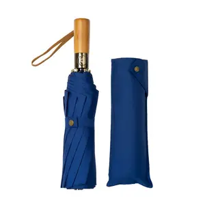 Производитель, 25-дюймовый автоматический складной зонт с деревянной ручкой с нанопокрытием и сумкой