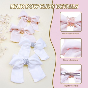 Pinza de Pelo con Lazo de Tela Blanco y Rosa para Niñas, con Perlas y Diamantes de Imitación, Estilo Dulce Princesa - Product Image 5
