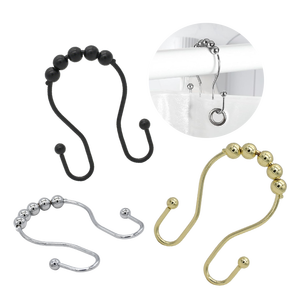 Shower <b>Curtain</b> Hooks Double Sided Stainless Steel Bathroom Metal <b>Rings</b> Rustproof Hangers with Smooth Glide Wheels - Product Image 1