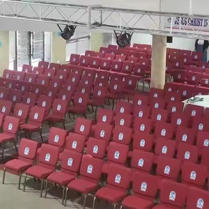 เก้าอี้เธียเตอร์ขาเหล็กแบบวางซ้อนกันได้เก้าอี้โบสถ์บุผ้าขาโลหะ - Product Image 6