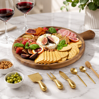 Plateau de service à charcuterie personnalisé, rond, en bois d'acacia de qualité supérieure, planche à fromage avec accessoires et ustensiles