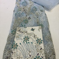 Nouveau Tissu Européen et Américain de Luxe, Floral, Robuste, Broderie de Perles et de Paillettes, Haute Couture, Résistant à l'Abrasion, 100% Tissu