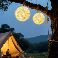Lampe suspendue en bambou tressé Jellyfish, lanterne vintage en corde de chanvre, étanche pour l'extérieur, lumière blanc chaud, intensité réglable, protection IP65