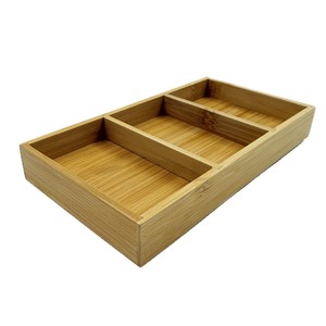 Caja de almacenamiento de bambú, organizador de escritorio con 3 compartimentos para joyería, papelería, aperitivos, dulces, sin tapa, Color sólido - Product Image 2