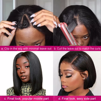 Perruque Bob en cheveux humains naturels brésiliens noirs de haute qualité, 100 % naturels, avec partie en U, pour femmes noires, sans colle, sans dentelle, perruques Bob à partie en V