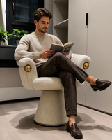 Fauteuil d'appoint moderne pivotant en forme de coquille avec dossier plissé, accent métallique, structure en pin, éponge haute densité et revêtement en tissu chenille