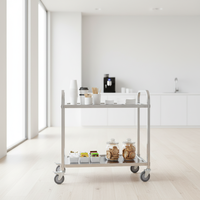 Chariot utilitaire à 2 niveaux avec roues verrouillables pour le service en chambre, le service thé et le transport de nourriture