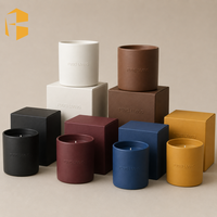 Pot à bougie en céramique douce au toucher FUBEI LIVING, taille personnalisée, logo en relief, conteneur noir mat avec boîte cadeau, récipient à bougie OEM