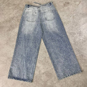 الشركة المصنعة مخصص سروال الدنيم حجر مزين بالحجر مستقيم الساق الجينز خمر لامعة الكريستال الجينز حجر الراين للرجال - Product Image 3