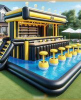 Parc de jeux gonflables interactif commercial avec toboggan, équipement de terrain de jeux extérieur pour événements et divertissements familiaux