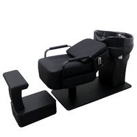 Fauteuil de lavage haut de gamme pour salon de coiffure, semi-inclinable avec rinçage à l'eau, en cuir, design moderne et épuré