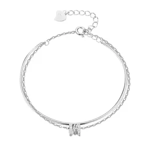 Daochong Custom Double Chain Luxury Jewelry Simple Silver Bracelet 925 Sterling For Men