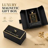 Boîte d'emballage cadeau cosmétique rigide en papier noir magnétique avec logo personnalisé pour parfum et double porte