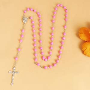 Collier personnalisé avec croix de Jésus, chapelet catholique en acrylique perlé, cadeau religieux <span class=keywords><strong>pour</strong></span> la <span class=keywords><strong>prière</strong></span>, bijoux - Product Image 4