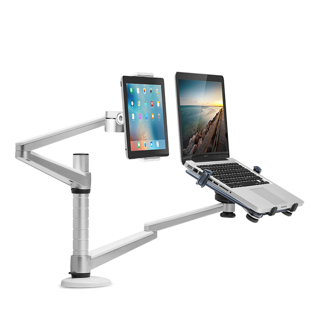 Multi-Functional Dual Arm Aluminum Mount Stand for Desktop Laptop Tablet 32 Inches 90 Degree Tilt Angle UPERGO 42mm Clamp Stock