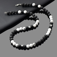 Collier pour homme, chaîne de choker élégante, accessoire de créateur, perles de pierres précieuses, nouveau collier bohème à la mode, pierre de lave énergétique, cadeau