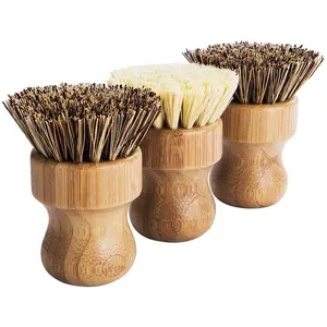 SLT New Palm Pot Brush 3PCS Wood Bamboo Mini Dish Brush Cleaning Scrub Brush for Cast Iron Skillet Pots Pans Kitchen Cleaning