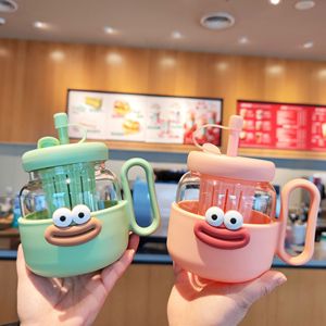 Cute Borosilicate Glass Cup With Tea Infuser 600Ml For Students And Girls Water Bottle With Handle Solid Color - Product Image 2