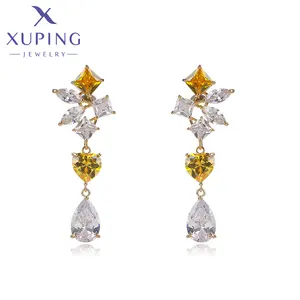 YSearring-1294xupingjewelry18k plaqué or élégant élégant vitalité carré amour goutte d'eau élément diamant gland boucles d'oreilles