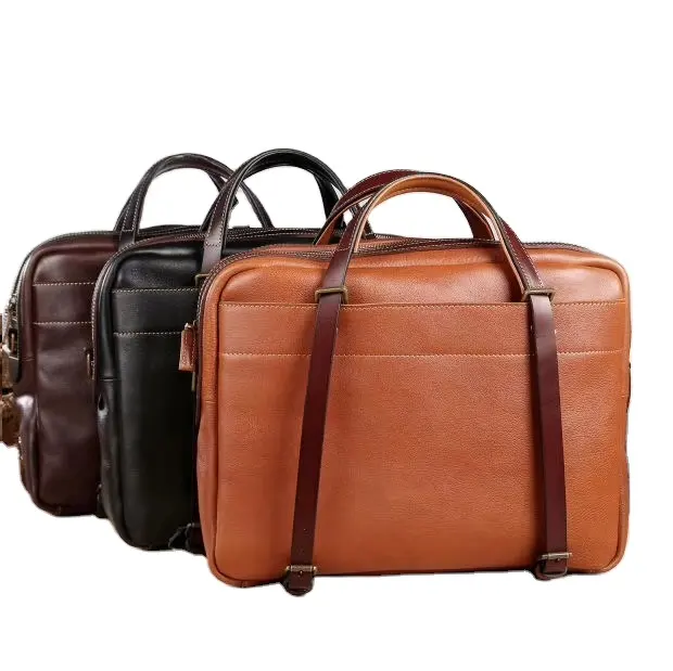 Yüksek kalite vintage deri erkek çantası iş bilgisayar çantası evrak çantası