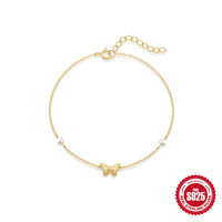 Bracelet en argent 925 plaqué or 18 carats, imitation perle papillon, hypoallergénique, imperméable, élégant, minimaliste, bijoux pour femmes