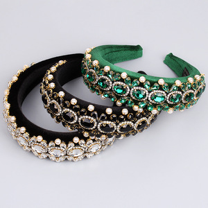 Hua Liyu Bandeaux pour femmes en éponge épaisse avec perles de cristal, style artistique rétro, blanc, rouge, vert, noir HH0236 - Product Image 2