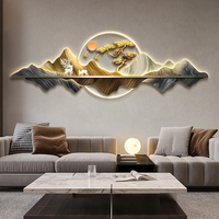LED salon peinture décorative lumière luxe canapé fond mur paysage Ginkgo feuille décoration murale décoration maison