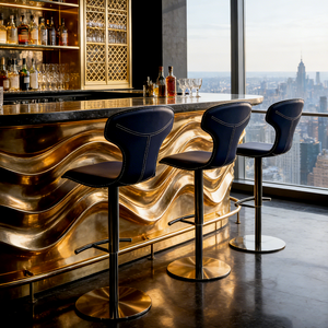 Customizable Genuine <b>Leather</b> Material Colors Modern <b>Bar</b> Chairs for Kitchen Island, Dining Room, Outdoor Counter <b>Stools</b> - Product Image 1