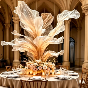 Decoración de <span class=keywords><strong>Centro</strong></span> de Mesa con Flor Gigante de Organza Color Champán para Eventos, Alquiler de Decoración para Fiestas, Soporte para Flores, Instalación Artística - Product Image 2