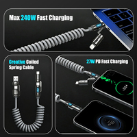 240W 4-in-1 Aufrollbares USB-Kabel mit Digitalanzeige PD Schnellladung USB-A Typ C Spiralkabel