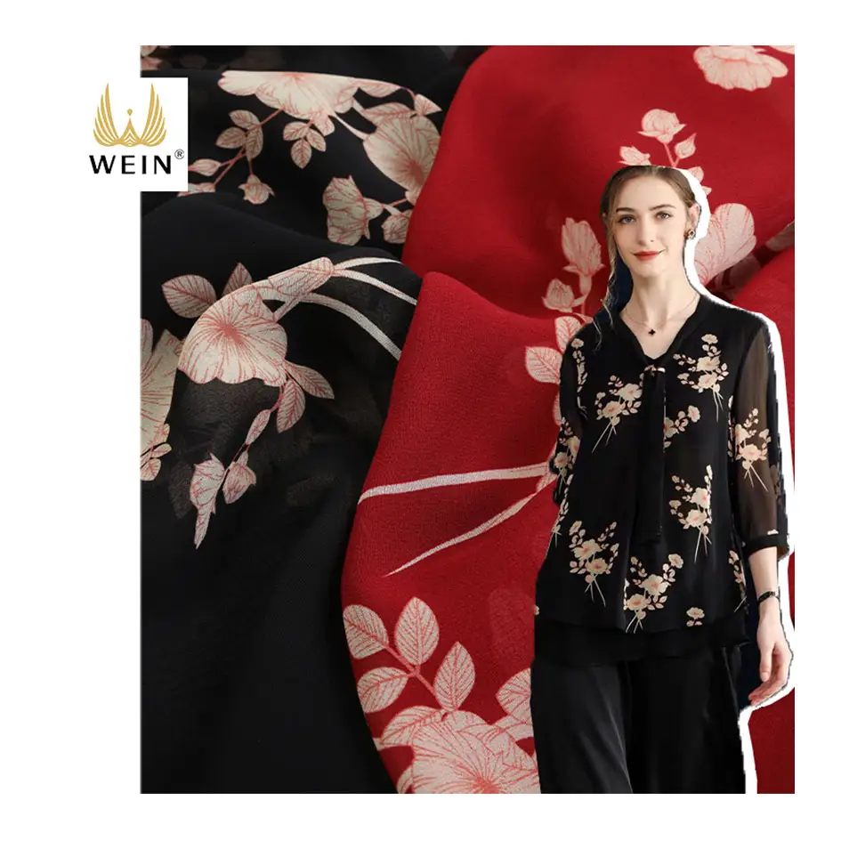 WI-A07 Chiffon for Blouse Print Hot Sale 100% Poly Woven High Multi Fabric 100% Polyester Printed Velvet Plain Lightweight 75D