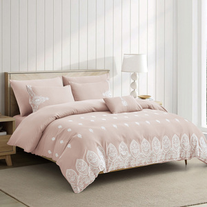 Letto di lusso 6 pezzi ricamato in microfibra tinta unita doppio spazzolato <span class=keywords><strong>lenzuola</strong></span> <span class=keywords><strong>e</strong></span> copertura in stile moderno - Product Image 4