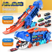 Ensemble de voitures jouets dinosaures Tyrannosaurus Rex transformable avec piste, fonction de lancement et d'attaque, véhicules en alliage à recul
