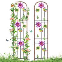 Lot de 2 treillis de jardin en métal fin de style Japandi minimaliste, à fleurs roses entrelacées, pour lignes de clôture continues