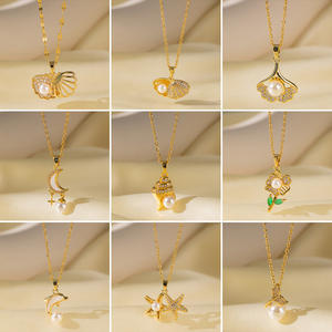 Hot Selling Edelstahl 18 Karat vergoldete Halskette Zierliche Geometrie Perle Anhänger Halskette Modeschmuck Halskette für Frauen - Product Image 2